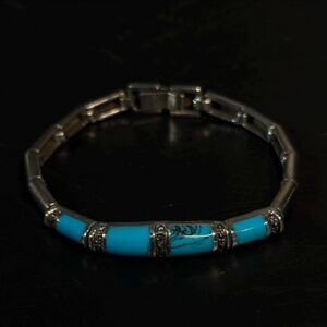 Sterling Silver Dyed Howlite Marcasite Link Bracelet